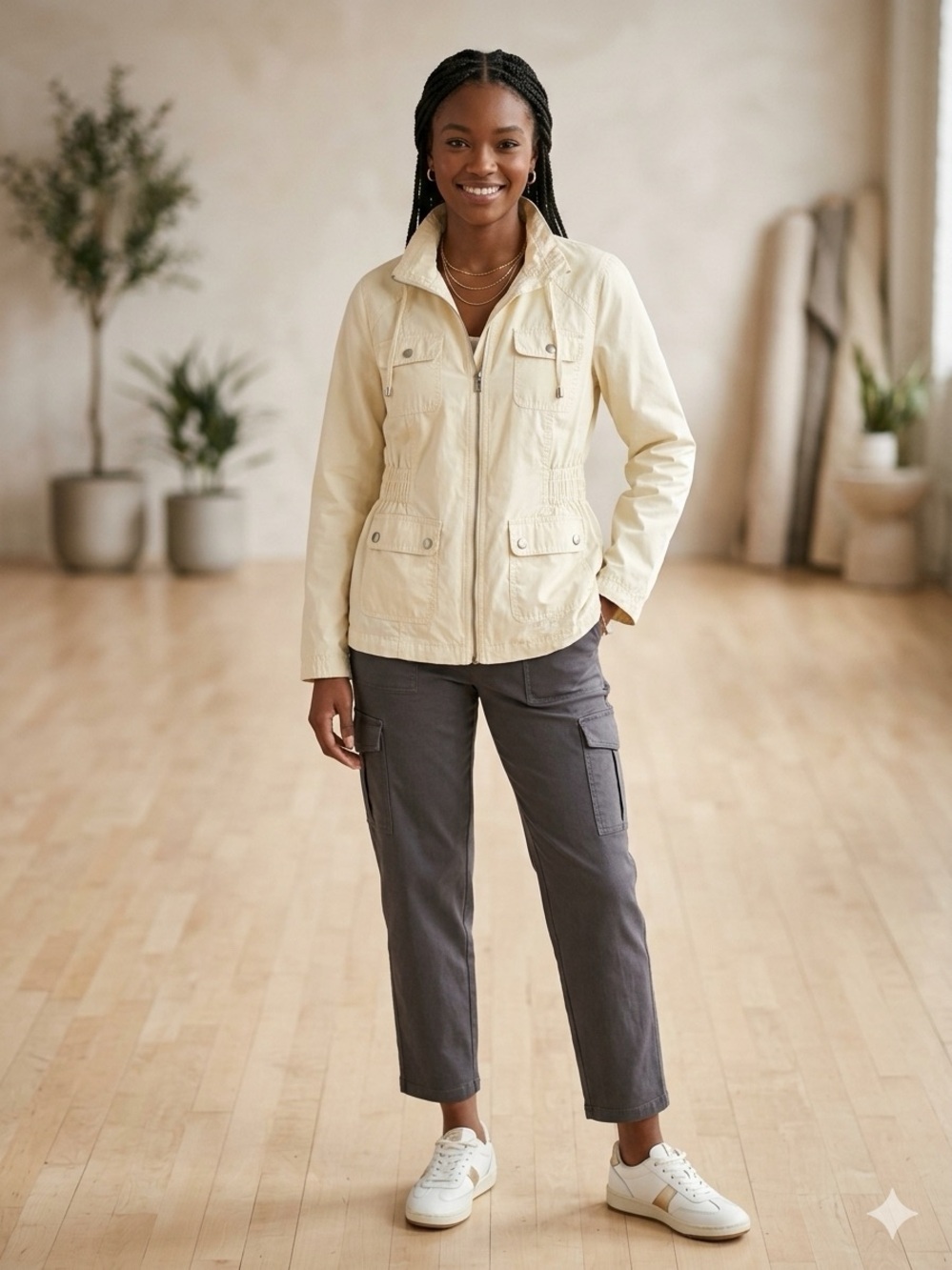 Chico's Butter Yellow Utility Jacket with Front Flap Pockets Size 2